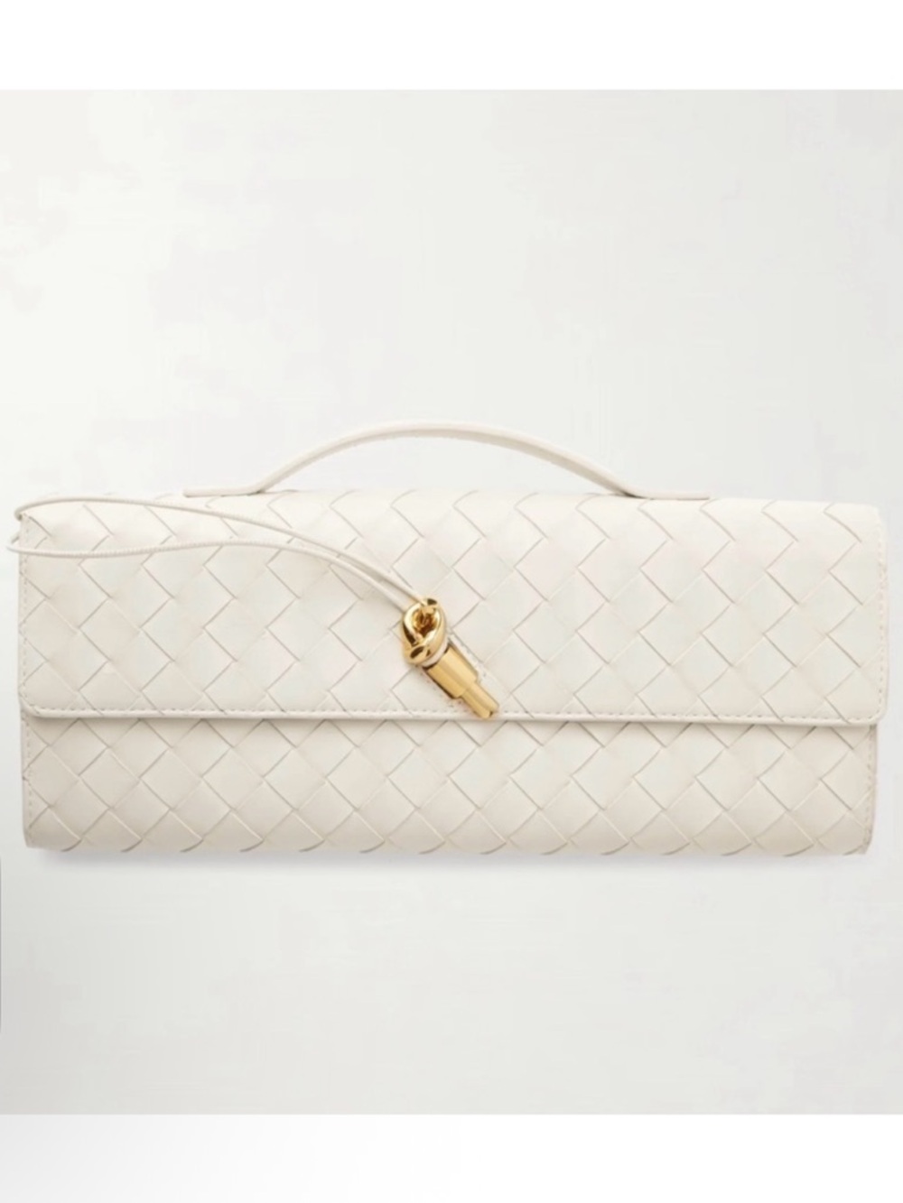 Few Moda Theia Woven Clutch with Gold Knot Accent in White-Cream